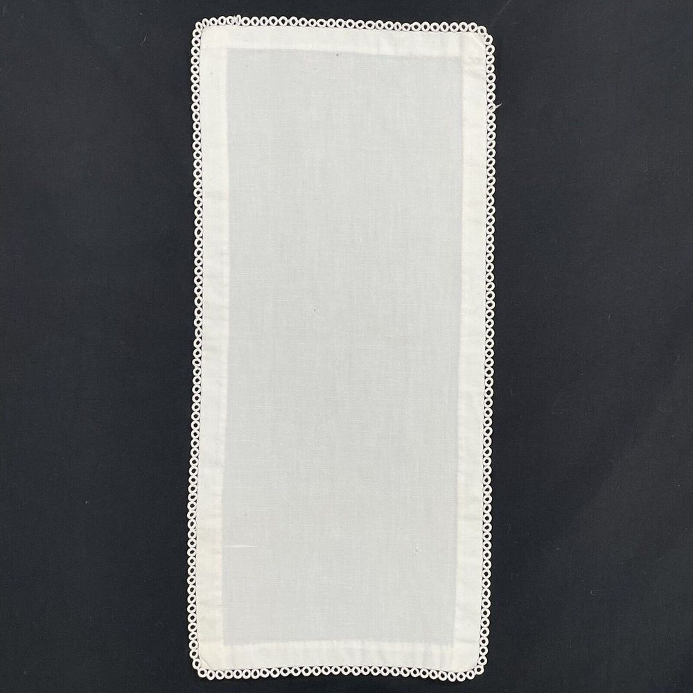 Vtg Hand Stitched Sewn Table Runner Dresser Mantle Scarf Picot Edge Cotton 9x20‎